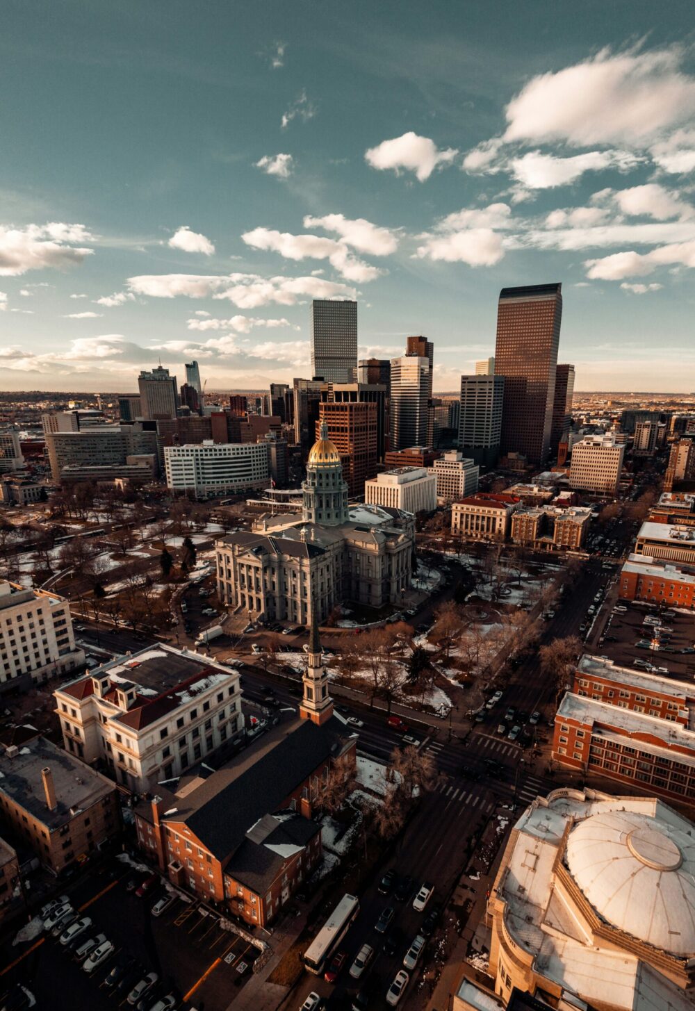 Birdseye view of Denver skyline